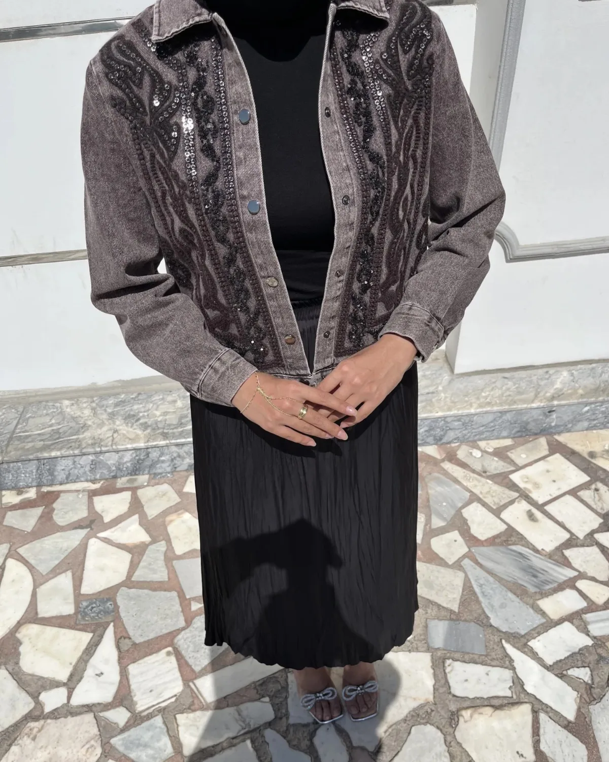 Taş ve Nakış işlemeli Kot ceket