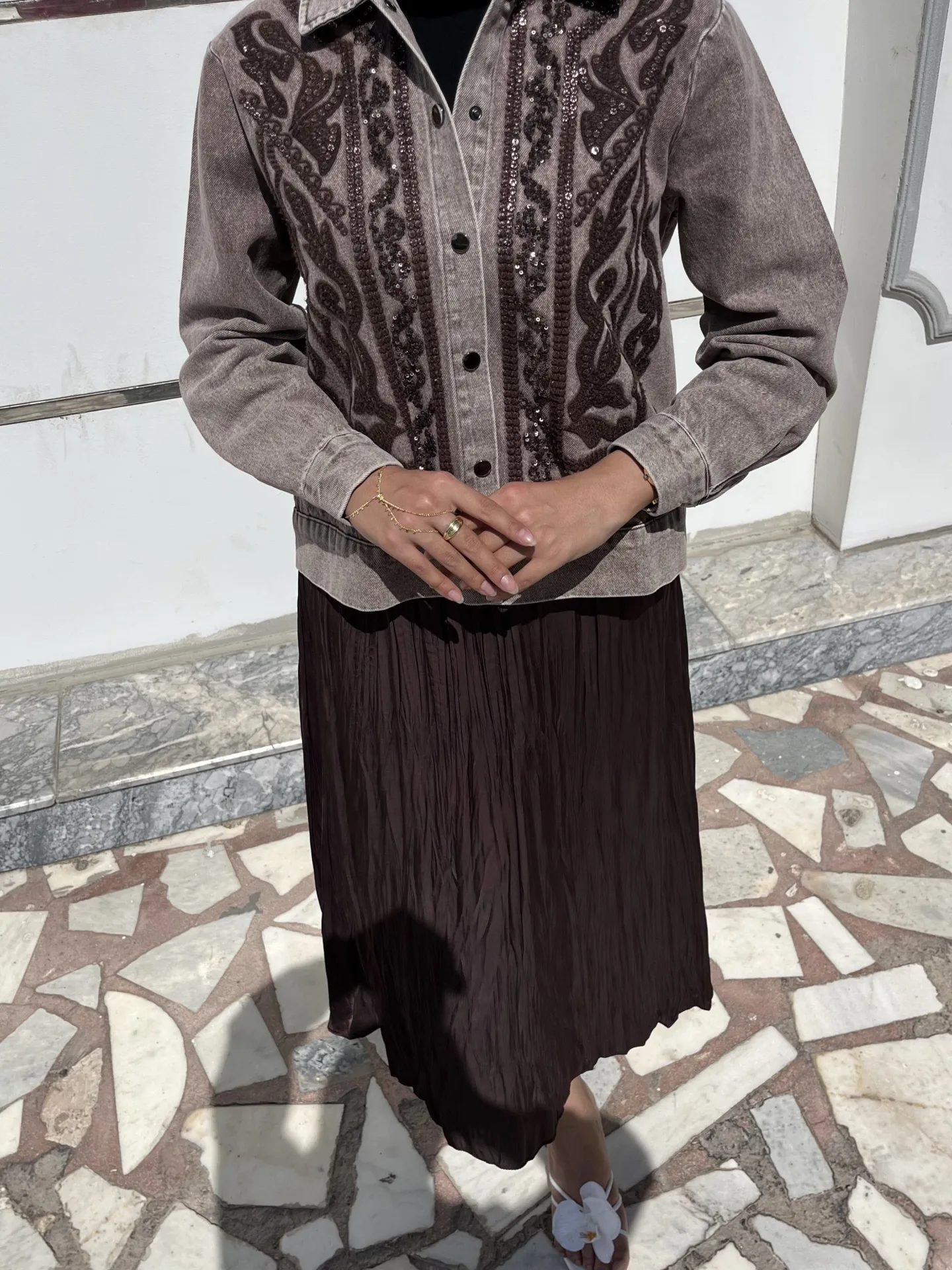 Taş ve Nakış işlemeli Kot ceket