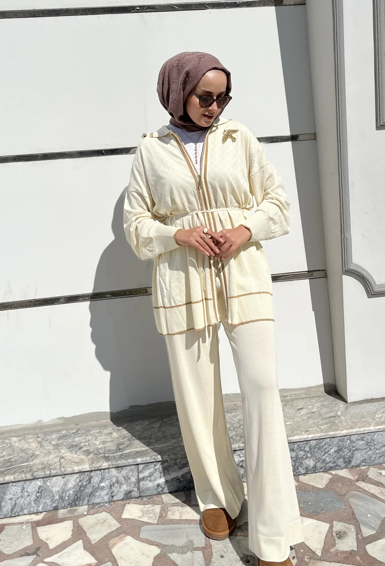 Gold detaylı triko takım