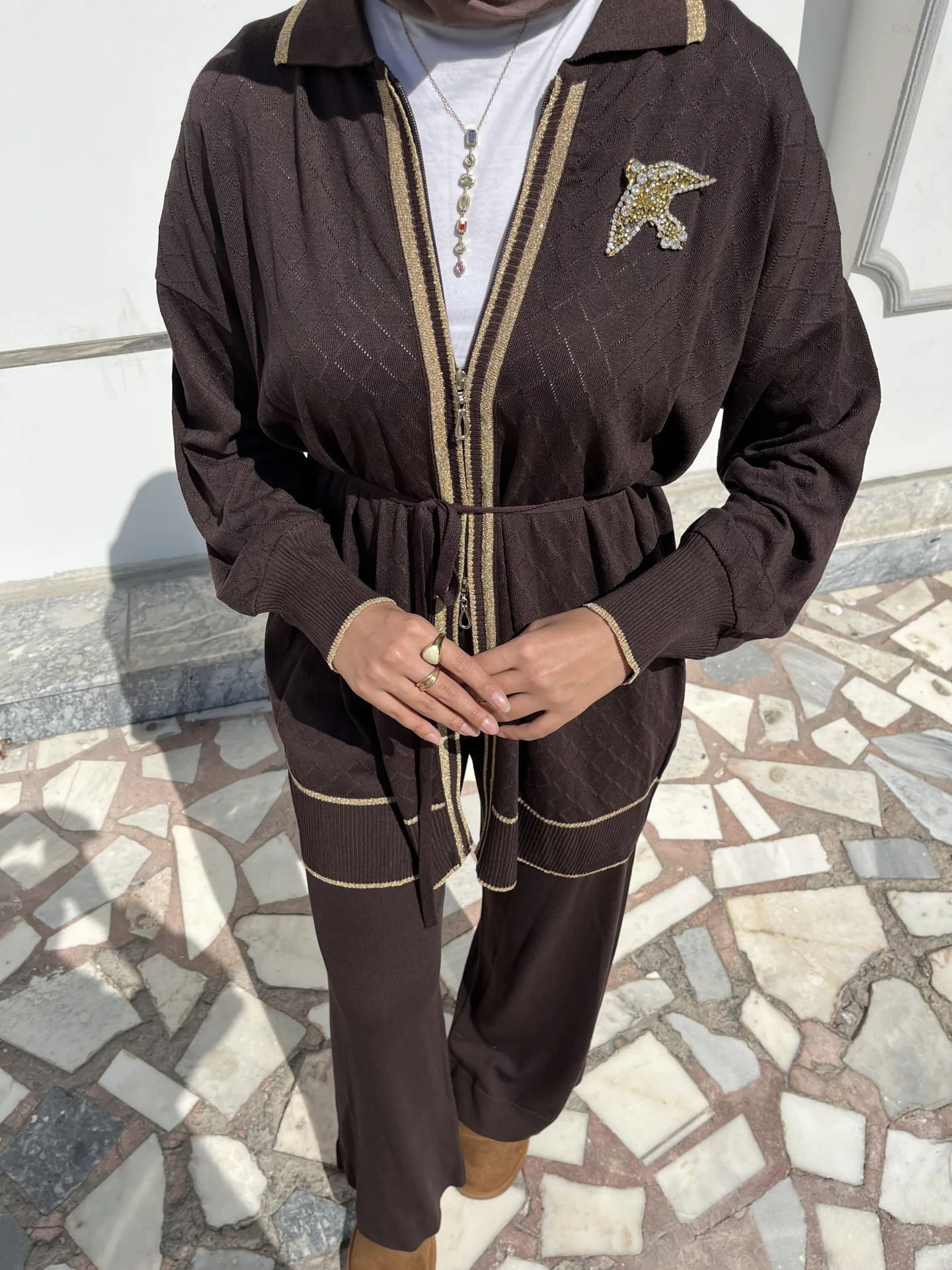 Gold detaylı triko takım - 10