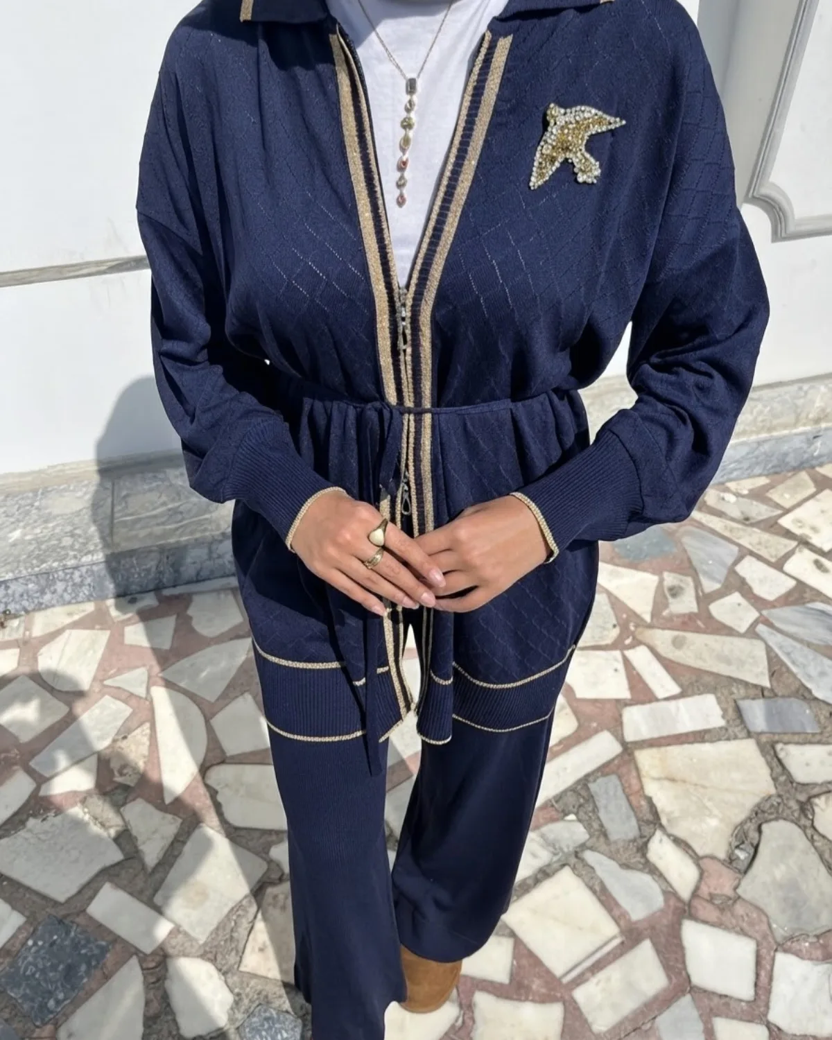 Gold detaylı triko takım - 8