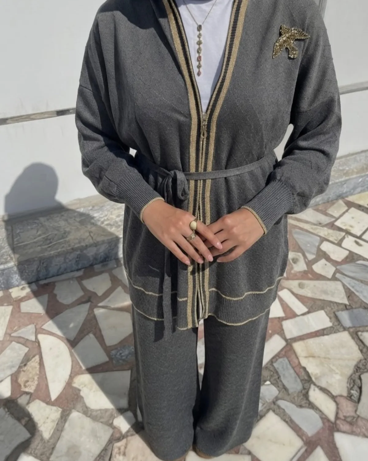 Gold detaylı triko takım - 6